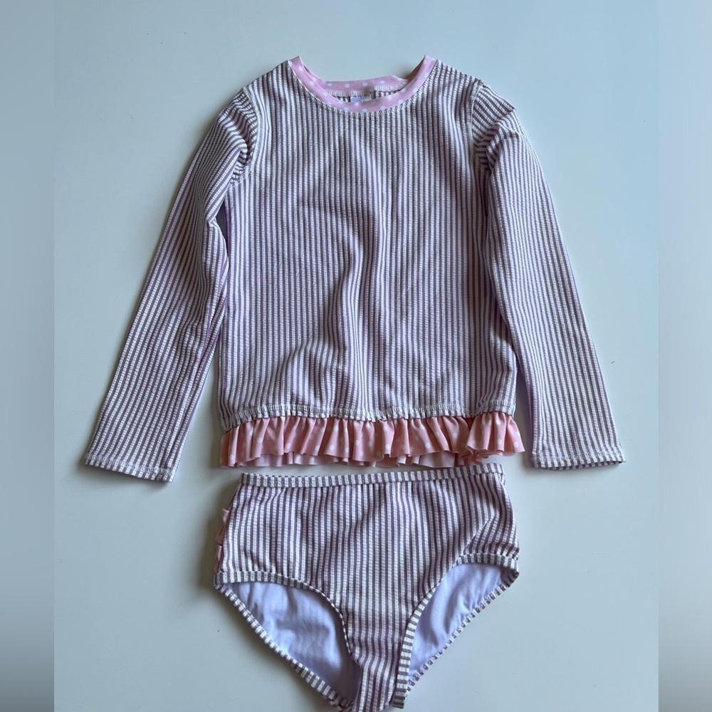 Ruffle Butts Pink and White Rashguard Swim Set - Picture 9 of 9